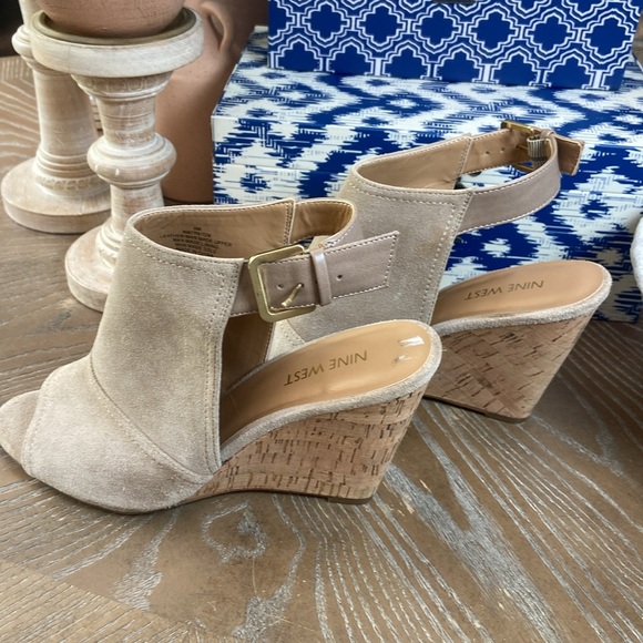 Nine West Paton Leather Peep Toe Ankle Strap Espadrilles Wedge Heel Sandal shoes - Picture 12 of 14